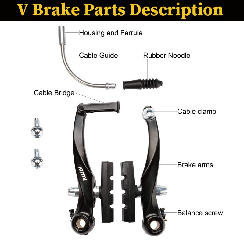 RUJOI Bike Brake kit V Type,110mm V-Brake Caliper,70mm Bike Brake Pads Set,Aluminum Bicycle Brake Lever,F/R Brake Housing and Cable, Brakes V Type Replacement Set for MTB, Road Bike,BMX,E Bike - Image 2